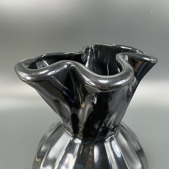 Vintage Haeger Black Paper Bag Shaped Pottery Vase Vessel Glazed Made In USA VTG - Picture 10 of 12
